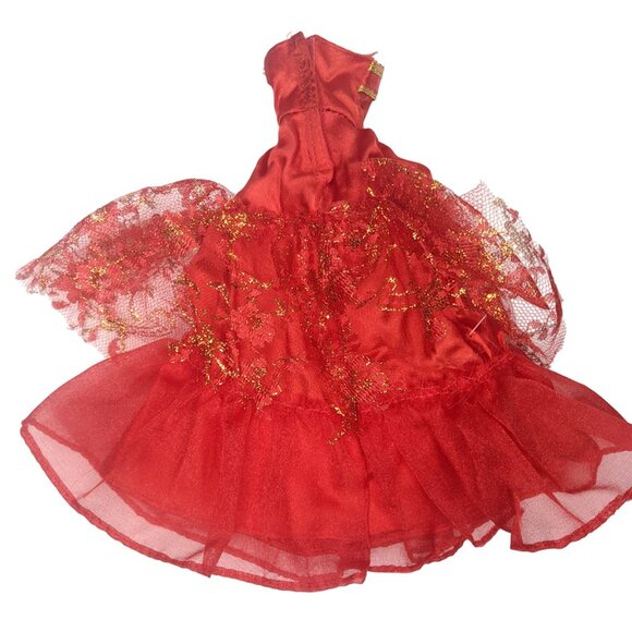 Vintage Barbie Doll Evening Ball Gown Red Gold Lace Dress Classic - Picture 4 of 9